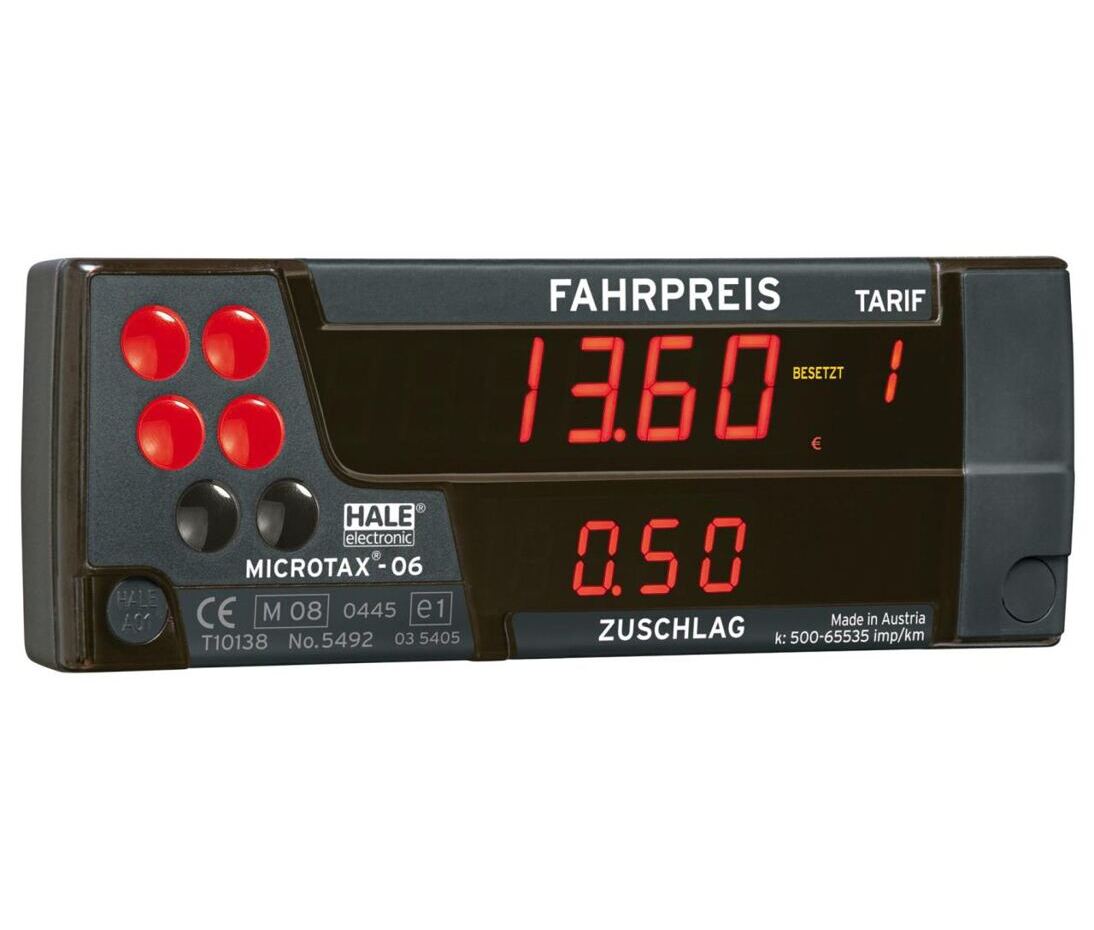 Taxiuhr "HALE" Microtax-06 FMS Schriftblatt deutsch schwarz