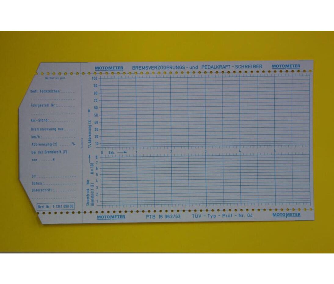 Diagrammblatt Bremsschreiber Verzögerung in % (deutsch) Pedalkraft 0 - 800 N